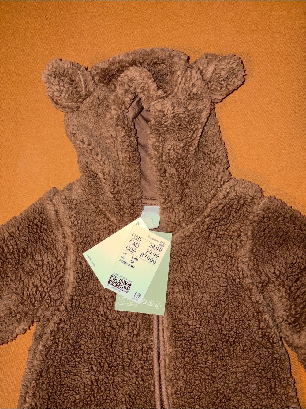 H&M Brown Teddy Hooded Baby One-Piece - Picture 4 of 7